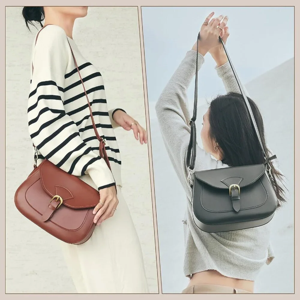 Vintage Vegan Leather Crossbody Saddle Bag Womens Casual Retro Purse